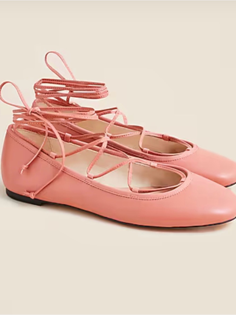 J. Crew Pink Coral Lace-Up Ballet Flats New without box size 9